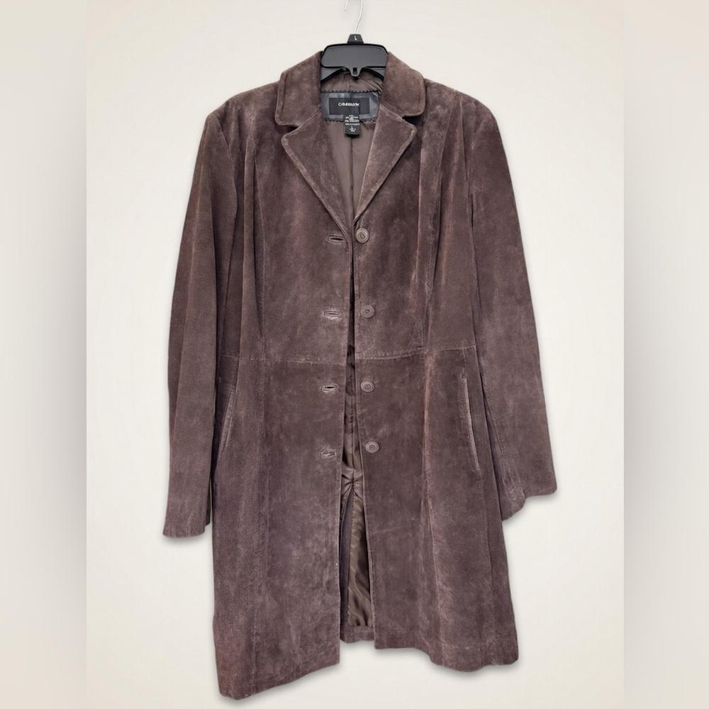 Elegant Women's Brown Suede Leather Coat